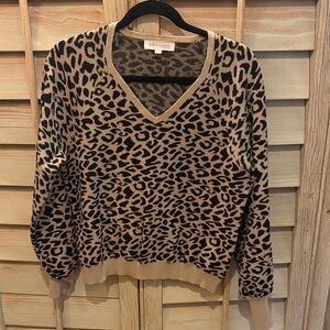 Philosophy Leopard Print V-Neck Sweater in Beige and Black